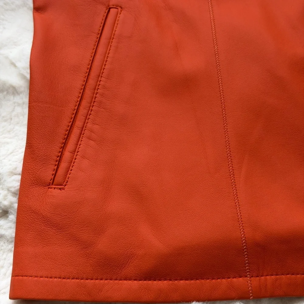 KIRCILAR Reversible Ultra Soft Leather Jacket Orange Abstract Print - 4 / L